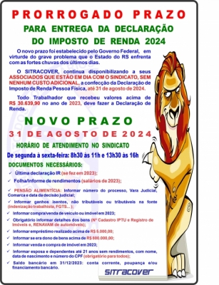 CARTAZ IR 2024 - PRAZO PRORROGADO 